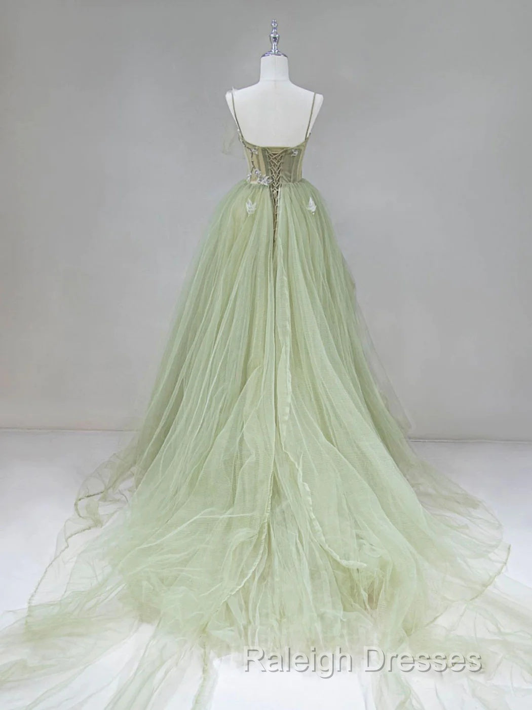 Tulle Long Prom Dress A-Line Green Long Evening Dress