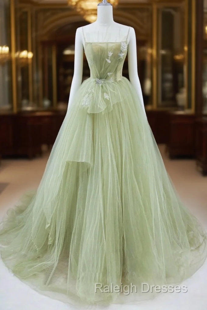 Tulle Long Prom Dress A-Line Green Long Evening Dress Main image