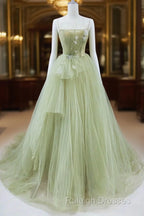 Tulle Long Prom Dress A-Line Green Long Evening Dress