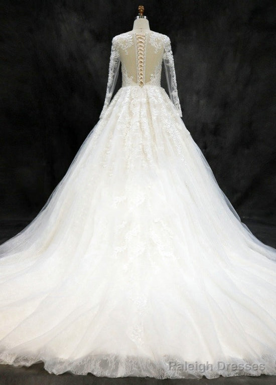Tulle Long Sleeves Lace Sweep Train Wedding Dress Secondary image