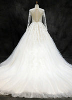 Tulle Long Sleeves Lace Sweep Train Wedding Dress