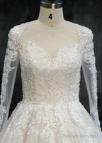 Tulle Long Sleeves Lace Sweep Train Wedding Dress