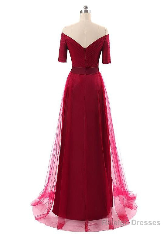Tulle Off-The-Shoulder Prom Dress With Pleats