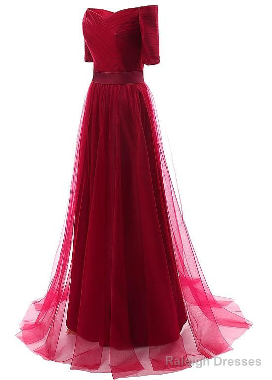 Tulle Off-The-Shoulder Evening Dresses With Pleats