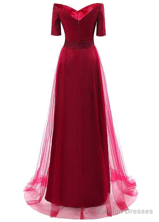 Tulle Off-The-Shoulder Prom Dress With Pleats