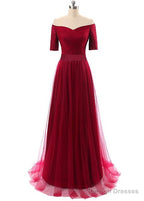 Tulle Off-The-Shoulder Prom Dress With Pleats