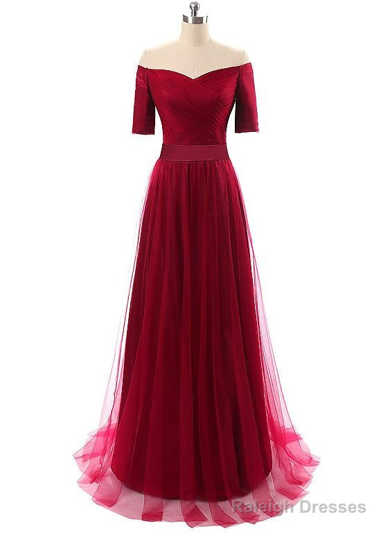 Tulle Off-The-Shoulder Prom Dress With Pleats