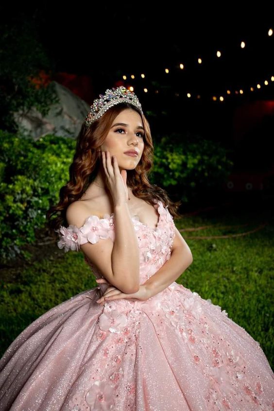Tulle Princess Off Shoulder Long Prom Dresses Long Strapless Pink Flower Appliqu¨¦S Prom Dresses