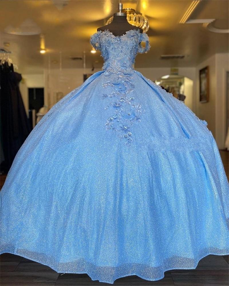 Tulle Princess Off Shoulder Long Prom Dresses Long Strapless Pink Flower Appliqu¨¦S Prom Dresses