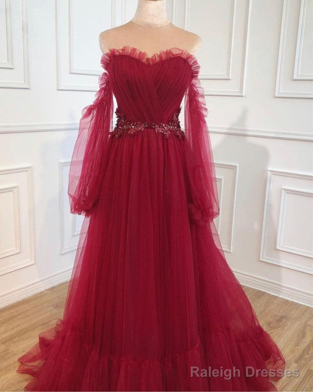 Tulle Princess Prom Dresses Ruffles Sweetheart Puffy Sleeves