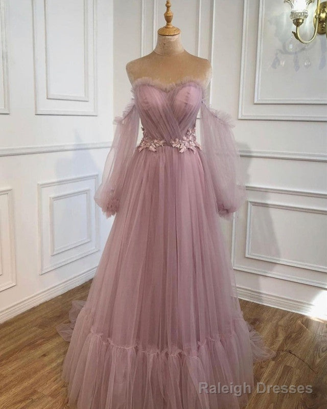 Tulle Princess Prom Dresses Ruffles Sweetheart Puffy Sleeves