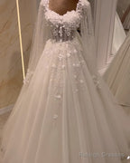 Tulle Princess Wedding Dresses Long Sleeve With 3D Flowers