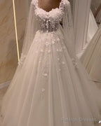 Tulle Princess Wedding Dress Long Sleeve With 3D Flowers