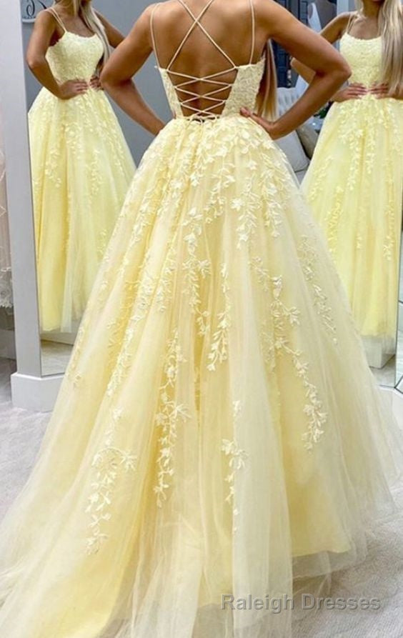 Tulle prom dresses yellow ball Gowns