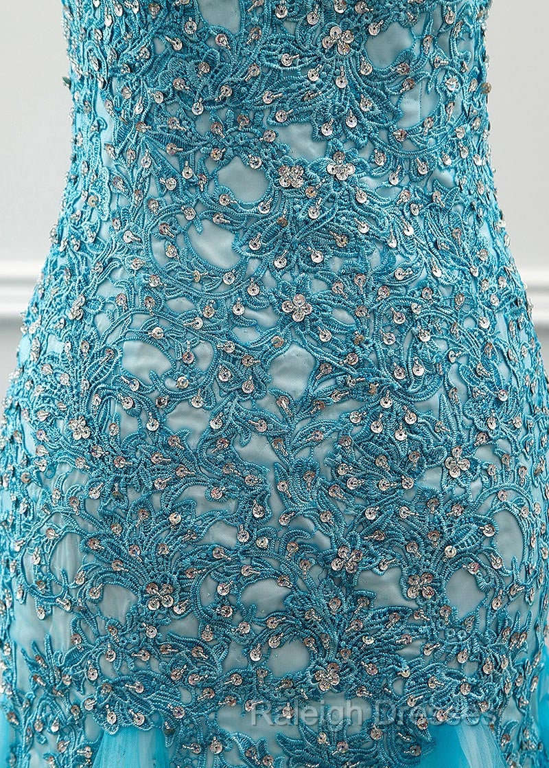 Tulle Scoop Mermaid Evening Dress With Beaded Lace Appliques