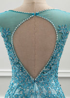 Tulle Scoop Mermaid Evening Dress With Beaded Lace Appliques