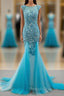 Tulle Scoop Mermaid Prom Dresses With Beaded Lace Appliques