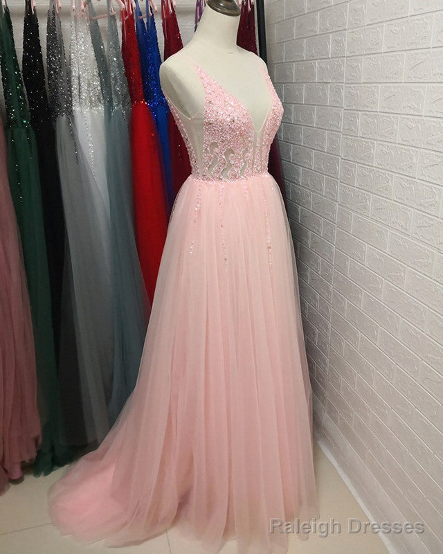 Tulle Split Dress Crystal Beaded V Neck