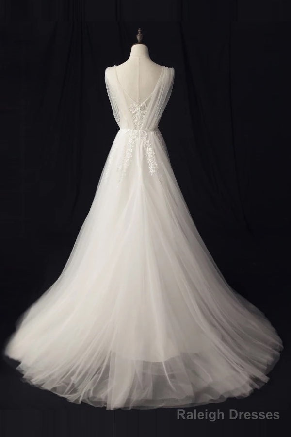 Tulle Sweep Train Appliques Lace Wedding Dress