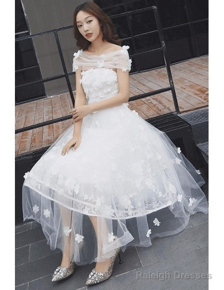 Tulle Tea Length Off The Shoulder Wedding Dress With Flowers Secondary image