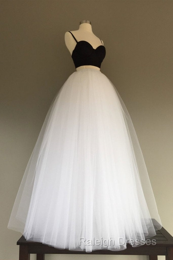 Tulle Two Pieces Simple White/Black Long Wedding Dress Secondary image