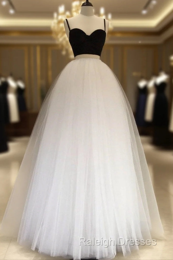 Tulle Two Pieces Simple White/Black Long Wedding Dress Main image