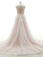 Tulle V-Neck Appliques Lace Wedding Dresses