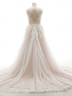 Tulle V-Neck Appliques Lace Wedding Dress