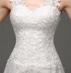 Tulle V-neck Illusion Back Wedding Dresses With Lace Bodice