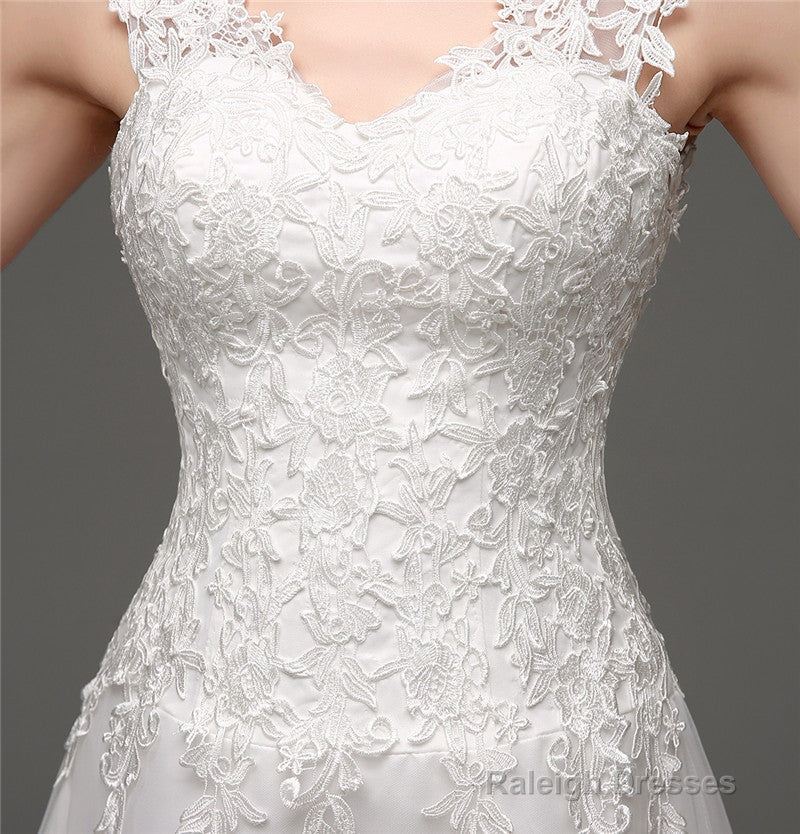 Tulle V-neck Illusion Back Wedding Dresses With Lace Bodice