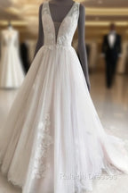Tulle Wedding Dress Plunge Neck Appliques