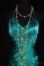 Turqoise Mermaid Halter Satin Beaded Prom Dresses Long Retro V-Neck Rhinestone Prom Gowns