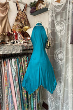 Turquoise A-Line Halter Satin Prom Dress Sexy Sleeveless Party Dress