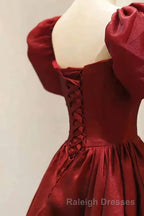 Burgundy A Line Prom Dresses Long with Short Sleeves New Prom Gown