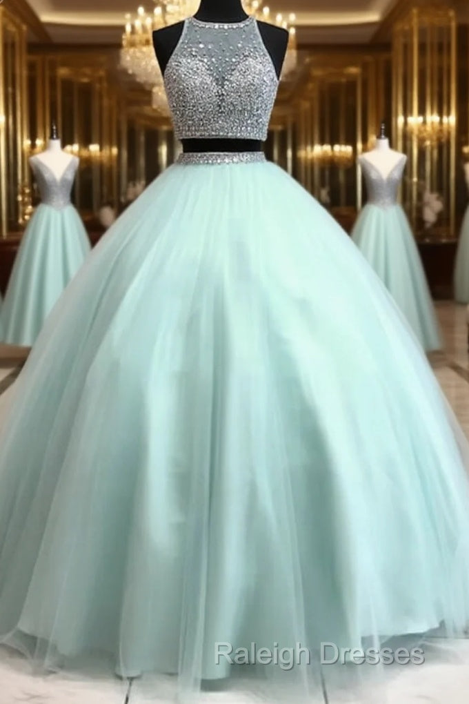 Two Piece Ball Gown Dress With Beaded Crop Top Main image