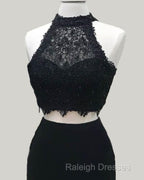 Two Piece Black Homecoming Dress Lace Crop Top
