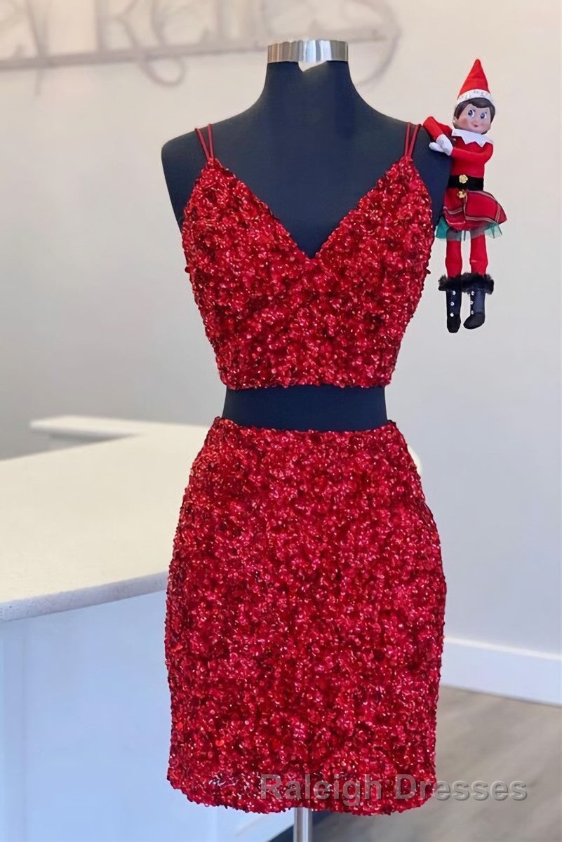 Two Piece Blue Sequins Tight Homecoming Dresses,Sparkly Cocktail Party Dress Secondary image