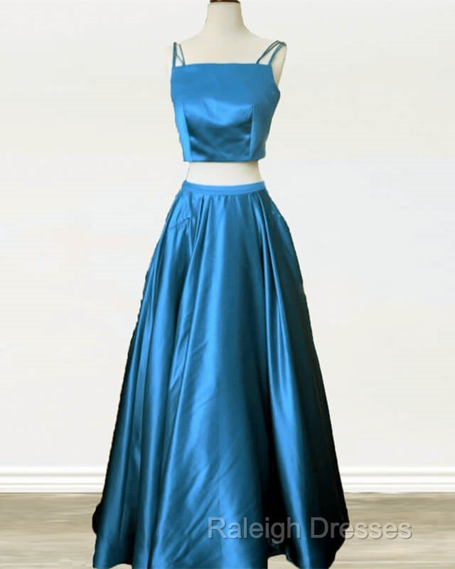 Two Piece Green Satin Prom Dress With Straps