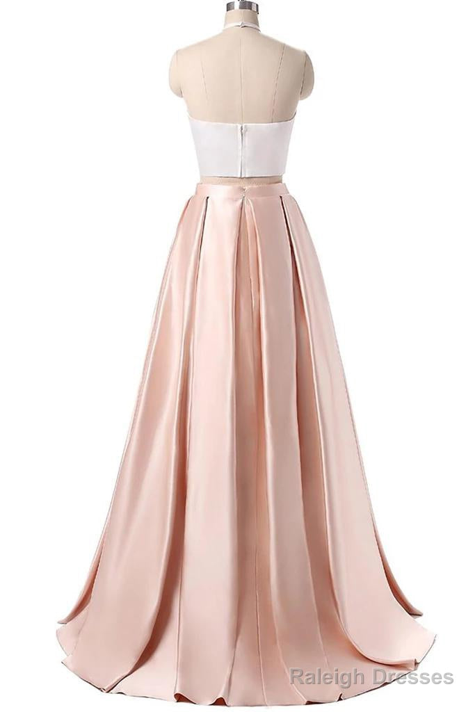 Two Piece High Neck Halter Long Homecoming Dress Secondary image