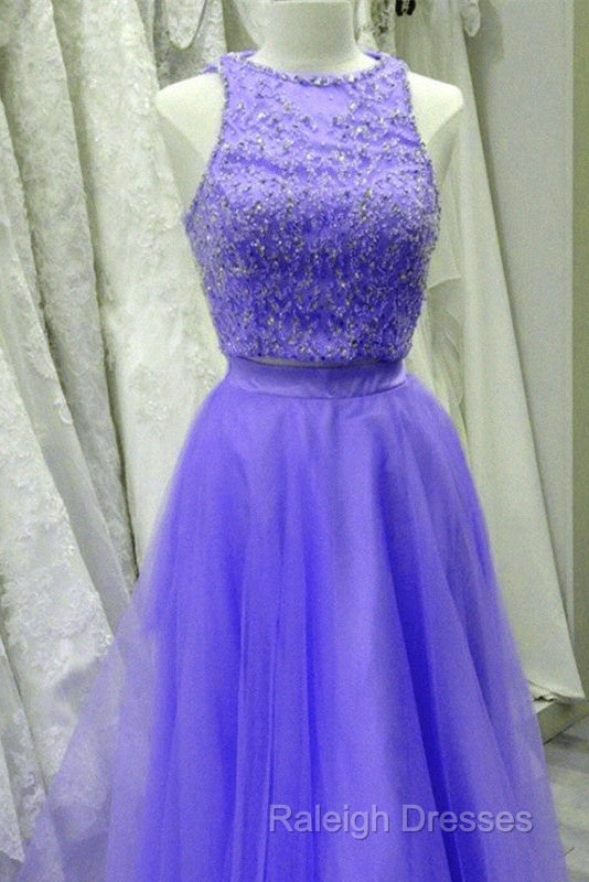 Two Piece Lavender Prom Dresses Lace Crop