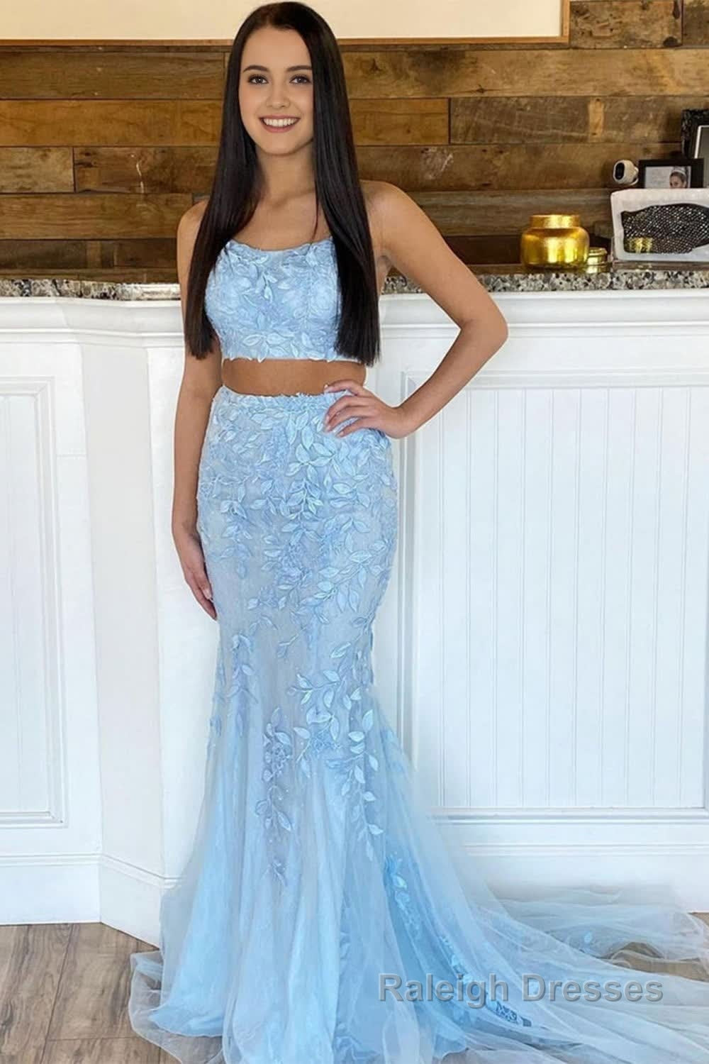 Two Piece Mermaid Blue Prom Dress Main image
