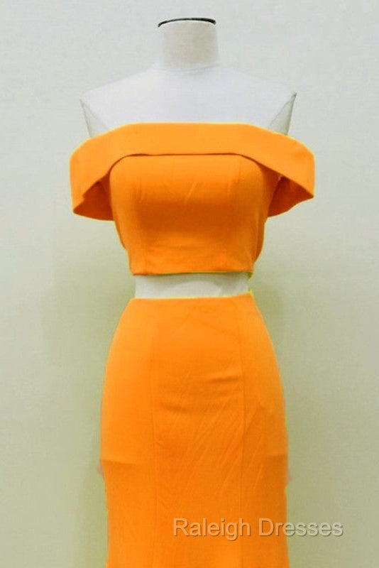 Two Piece Orange Prom Dress Mermaid Off Shoulder Secondary image