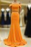 Two Piece Orange Prom Dresses Mermaid Off Shoulder