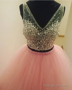 Two Piece Quinceanera Dresses Ball Gowns Crystal Beaded V Neck