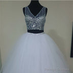 Two Piece Quinceanera Dresses Ball Gowns Crystal Beaded V Neck