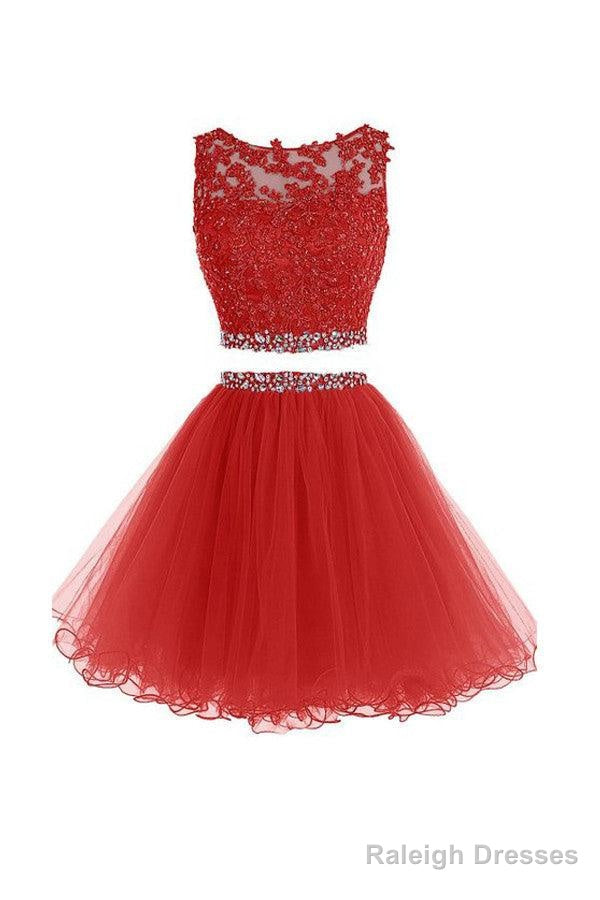 Two Piece Red Homecoming Dresses Short Prom Dresses With Beading Main image