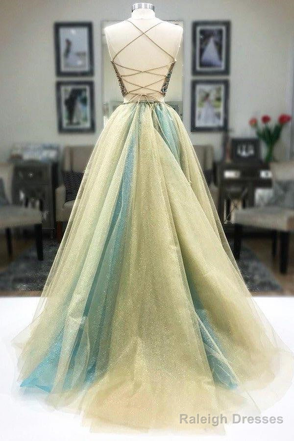 Two Piece Round Neck Tulle Beading Prom Dresses Evening Dresses Secondary image
