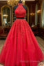 Two Piece Tulle Ball Gowns Quinceanera Dresses Beaded High Neck With Lace Embroidery