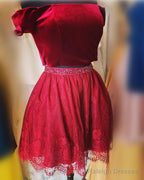 Two Piece Velvet And Lace Homecoming Dresses