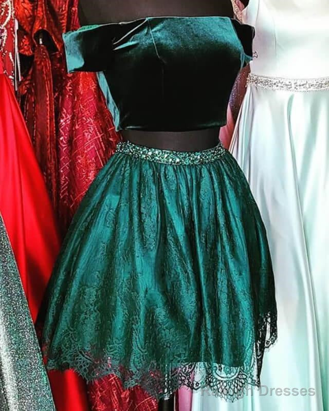 Two Piece Velvet And Lace Homecoming Dresses Main image